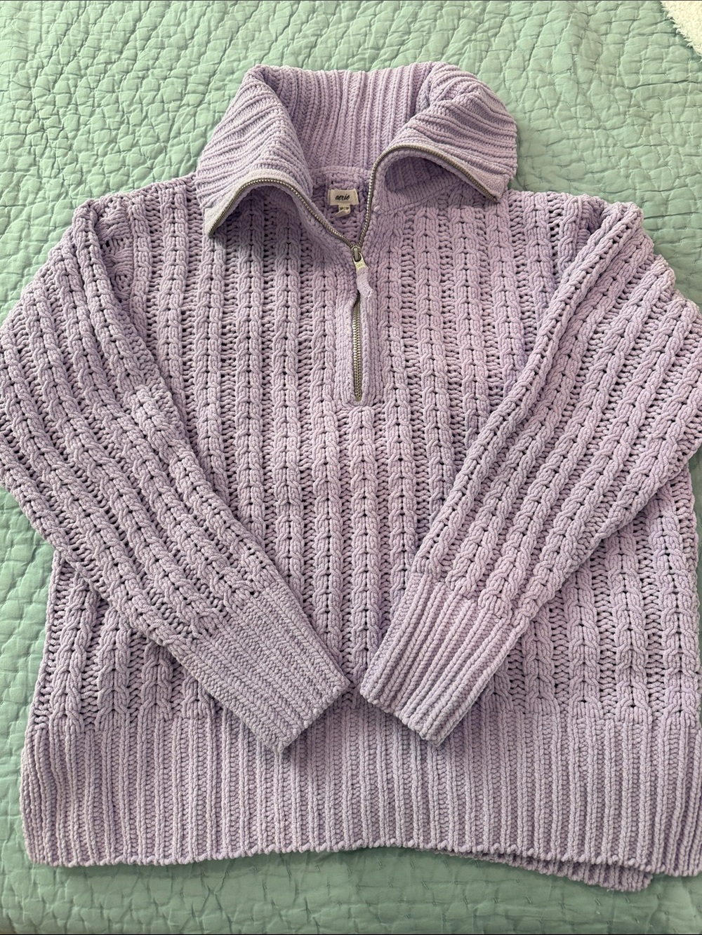aerie Lavender Cable Knit Half-Zip Turtleneck Sweater size XS EUC